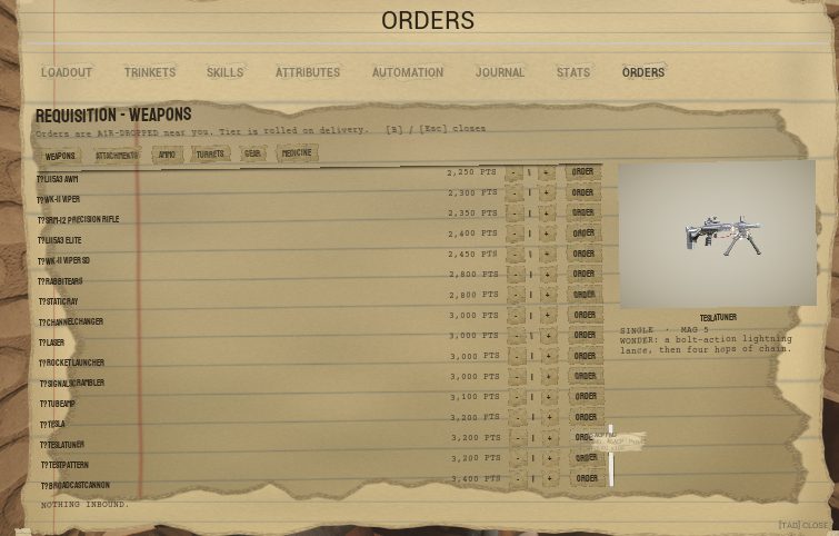 The requisition order sheet